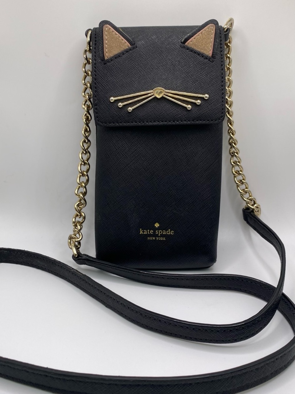 Kate Spade Black Cat North Crossbody Phone Bag with Gold Chain